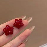 Daiiibabyyy  Red Love Heart Star Stud Earrings for Women Fashion Geometry Vintage Cute Charm Wedding Jewelry Accessories Anniversary Gift