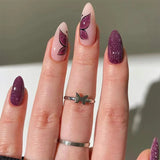 DAIIIBABYYY  -  24 pcs long almond shaped French Flash butterfly fingernail +1 nail glue +1 nail file