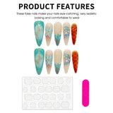 Daiiibabyyy  10Pcs Long Oval Handmade False Nails Ice Blue Color With 3D Flower Design Glitter Fake Nail Tips For Women Lady Press on Nails