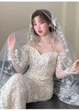 Daiiibabyyy  Wedding Bridal Veil Lace Pearl Trim Elegant Bride Headpiece for Wedding Ceremony Bridal Photoshoot,Lightweight Tulle Bridal Veil