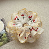 Daiiibabyyy  Flower Shape Embroidery Cherry Lace Scrunchies Hair Tie Ballet Style Embroidered Large Hair Scrunchies Ponytail Holder Hair Ring