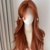 Daiiibabyyy  Orange Forehead Lace Long Wavy Synthetic Wig Lolita Long Straight Breathable Chemical Fiber Women's Wig