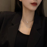 Daiiibabyyy Harajuku Wind Street Shooting Hundred Match Double Layer Necklace Women Ins Korean Version Simple Birthday Gift Collarbone Chain