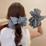 Daiiibabyyy  Elastic Flower Hair Scrunchies Cloth Korean Style Blue Plaid Hair Ring Ponytail Holder Hair Rope Lattice Hair Tie Daily