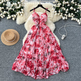 DAIIIBABYYY  -  Elegant V-neck Vintage Sleeveless Chic Print Slim Chiffon Straps Dresses French Fashion Evening High Street Summer Sexy Clothing