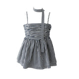 DAIIIBABYYY  -  Women's French Style Pleated Striped Camisole Female Summer Off-shoulder Sleeveless Slim Fit Short Suspenders Tops with Ribbons