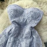 DAIIIBABYYY  -  Hotsweet Strapless Sleeveless Off Shoulder Chic Lace Hook Flower Slim Long Bridesmaid Dress French Elegant High Street Clothing