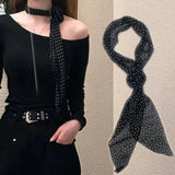 Daiiibabyyy  Women French Long Rose Flower Silk Scarf Flutter Shirt Y2K Fashion Temperament Accessories Summer Sunscreen Sunshade Scarfs
