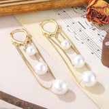 Daiiibabyyy  Exaggerated Pearl Chain Tassel Earrings Niche Temperament Earring Jewelry Women Daily Fashion Accessories
