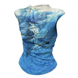 Daiiibabyyy  New Design Sense Niche Summer Outfit Age Reducing Short Sleeved Blue Blend Top Women Unique Beautiful Mini