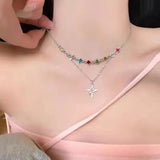 DAIIIBABYYY  -  Kpop Trendy Y2K Colorful Geometry Crystal Star Pendant Necklace Women Egirl Punk Grunge Charms EMO Jewelry Accessories