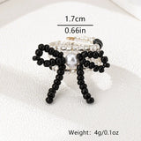 Daiiibabyyy  Bow Glass Bead Ring Fashionable Y2K Sweet Exquisite Transparent Bead Three-Layer Design Ring Daily Party Wedding Jewelry Gifts