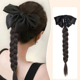Daiiibabyyy  Synthetic Claw Clip Braided Ponytail Wig Bow Low Ponytail Braided Hair Accessories  Fake Braids Ponytail Hair Extension