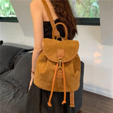 Daiiibabyyy Burminsa Vintage Suede Backpack For Women Trend Designer Anti-theft Travel Bagpack Teenage Girls School Bags Brown Black