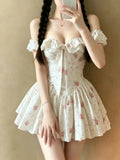 Daiiibabyyy  French Sweet Sexy Kawaii Dress Women Y2k Cute Bow Design Slim Summer Dress Japanese Fashion Elegant Vintage High Street Outfits