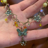 Daiiibabyyy  New Chinese Retro Bead Butterfly Necklace Women Light Luxury Exquisite High Aesthetic Design High-End Collarbone Chain Jewelry