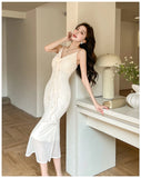 DAIIIBABYYY  -  Hot Girl Retro Sexy V-neck Strap Dress for Women's Summer Mesh Slim Fit Mermaid Long Dress Fashion Female Clothes