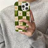 Daiiibabyyy  Crystal transparent white light IND grid splicing illustration phone case for iPhone 11 12 13 14 15 16 17 Pro Max