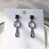 Daiiibabyyy  Korean Temperament Opal Geometric Square Round Teardrop-shaped  Stitching Pendant Stud Earrings for Women Simple Retro Jewelry