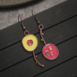 Daiiibabyyy  Classic Asymmetric Bronze Painting Pendant Earrings for Women Ethnic Orange Blue Stone Personalized Earring Jewelry Accessories