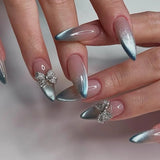 Daiiibabyyy  24pcs Cat's Eye Purple Fake Nails Simple Fashion Glitter French Design Short Almond Press on Nails Tips Datachable False Nail