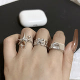 Daiiibabyyy  Harajuku Y2K Shiny Star Cross Crystal Rings for Women Unisex Couple Engagement Ring Party Creative Jewelry