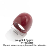 Daiiibabyyy  Exaggerated Wine Red Resin Wide Cuff Bangles Hip Hop Geometric Acrylic Bracelet Bangles For Women Men Ring Jewelry Set