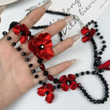 DAIIIBABYYY  -  Fashion Retro Multilayer Red Flower Beaded Waist Chain For Women's Sweet Cool Temperament Body Accessories Party Belts