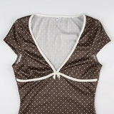 DAIIIBABYYY  -  Women's Summer New Polka Dot Spliced Color V-Neck American Style Fashion Elegant Slim Short Sleeve Commuter Aesthetic Dresses