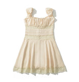 DAIIIBABYYY  -  Women's French Solid Color Fairy Chiffon Vest Dress Summer Square Neck Sleeveless Lace Mesh Patchwork Waist See-through Dresses