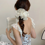 Daiiibabyyy  Women's Scrunchies Korean Version Hair Tie Beige Polka Dot Lace Hair Circle Sweet Hair Circle Elegant Hair Rope Hair Accessories