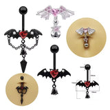 Daiiibabyyy Fashion Heart Shaped Wings Belly Button Rings For Women Girls Sexy Beach Zircon Navel Ring Drop Dangle Body Jewelry