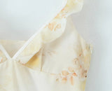 Daiiibabyyy  Sexy Wood ears V neck Light Yellow Floral Print Ruffles Strap Sling Dress Summer Woman Ruffles Hem Midi Dresses Robe Vestidos