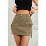 Daiiibabyyy Solid Cargo Mini Skirt Women Autumn 2024 Elastic High Waist Button Fly Zipper Pockets Casual All Match Bottom Hipster Streetwear