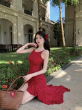 DAIIIBABYYY  -  Summer Red Ruffles Womens Dresses Sexy Spaghetti Strap Sleeveless Birthday Party Dress Female Holiday Beach Vestidos Mujer New