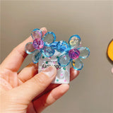 Daiiibabyyy  Children's Hair Accessory Bright Flowers Double-headed Rubber Bands Ponytail Hair Tie Blue Color Funny Cute Kawaii Girl Hair Tie