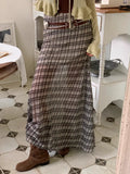 DAIIIBABYYY  -  Color Blocking Plaid Slightly Transparent Chiffon Skirt Women Summer 2025 New Niche Retro High Waisted A-line Skirts