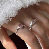 Daiiibabyyy  Sweet Pink Crystal Open Rings for Women Girls Korean Simple Silver Color Matte Irregular Adjustable Finger Rings Jewelry Gifts