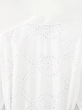 DAIIIBABYYY  -  New Spring Fashion Solid Color Shirt Collar Hollow Out Panel Button Long Sleeve Temperament Commuter Embroidery Midi Dress