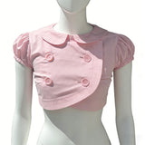 Daiiibabyyy  Cute Sweet Y2K Woman's Peter Pan collar Clothing Maiden Pink Slim Shirts Lovely Korean Harajuku Tee Aesthetic Summer Daily Tops