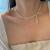 DAIIIBABYYY  -  New Arrival Retro Sweet Elegant Zircon Bow Tassel Pendant Necklace For Women Fashion Imitation Pearls Jewelry Gifts