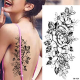 DAIIIBABYYY  -  Black Flower Women Sexy Tattoo Sticker Women Dot Rose Peony Body Chest Art Temporary Tattoos Water Transfer Fake Tattoo Stickers