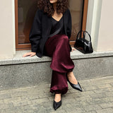 Daiiibabyyy  Casual Pocket Office Women's Pants Fashion Pleated Straight Pants Simple Solid Color Elastic Waist Long Pants