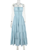 Daiiibabyyy Elegant Backless Patchwork Long Dress Women's Summer Slim Party Dress Bandage High Waist Solid Color Sleeveless Long Dress