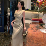 DAIIIBABYYY  -  Pure Sexy Swing Collar Dress Women's Summer Sleeveless Slim Fit Split Mermaid Dress Fashion Female Clothes