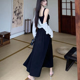 Daiiibabyyy  Korean Women Black Spaghetti Strap Dress Summer Sexy Backless Slim Dress French Hepburn Style Fashon Preppy Party Vestidos