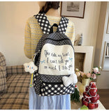 Daiiibabyyy  All Match High-capacity Backpack Women Students Travel Schoolbag Sweet Y2k Aesthetic Letter Print Dots Plaid Patchwork Backpacks