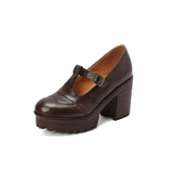 DAIIIBABYYY  -  Women's Platform Chunky High Heels Fashion Ankle Buckle Strap Round Toe Mary Jane Style Suitable for Work, School, Parties