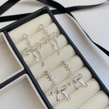 DAIIIBABYYY  -   Korean Fashion Ballet Ribbon Bow-knot Drop Earrings Women INS Silver Plated Pearl Rhinestone Bow Tassel Earring Jewelry