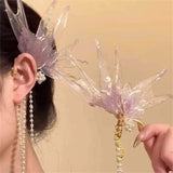 Daiiibabyyy  Exquisite Pearl Butterfly Tassel Ear Hook for Women Sweet Metal Irregular Wing Ear Clip Earrings Wedding Jewelry Accessories